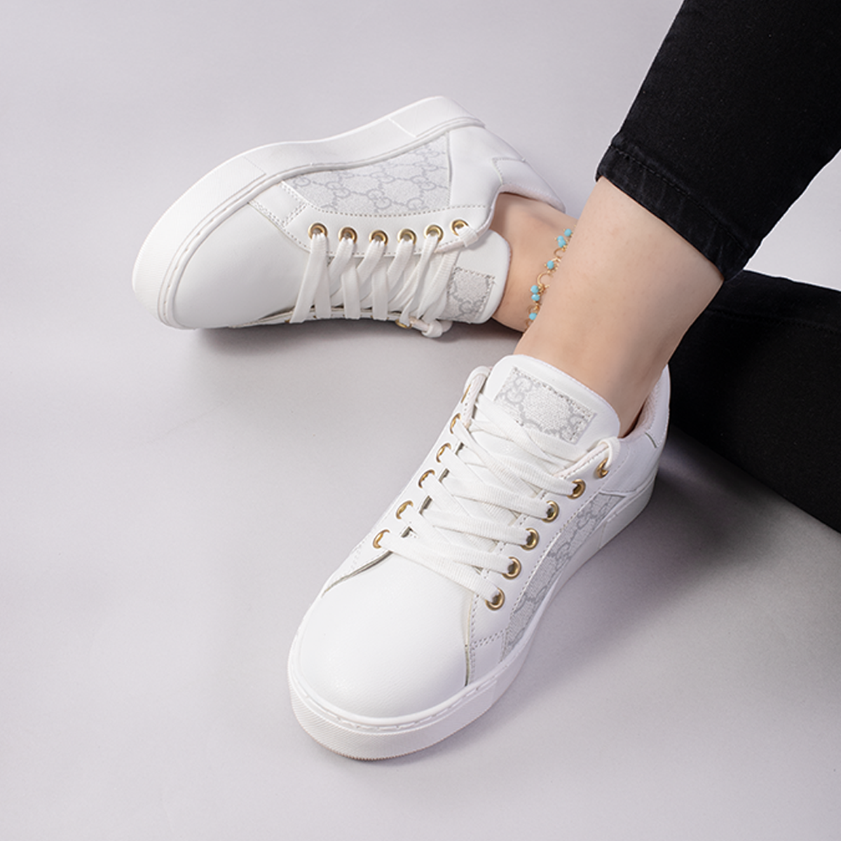 Women's Flat Sneakers GG-400- white