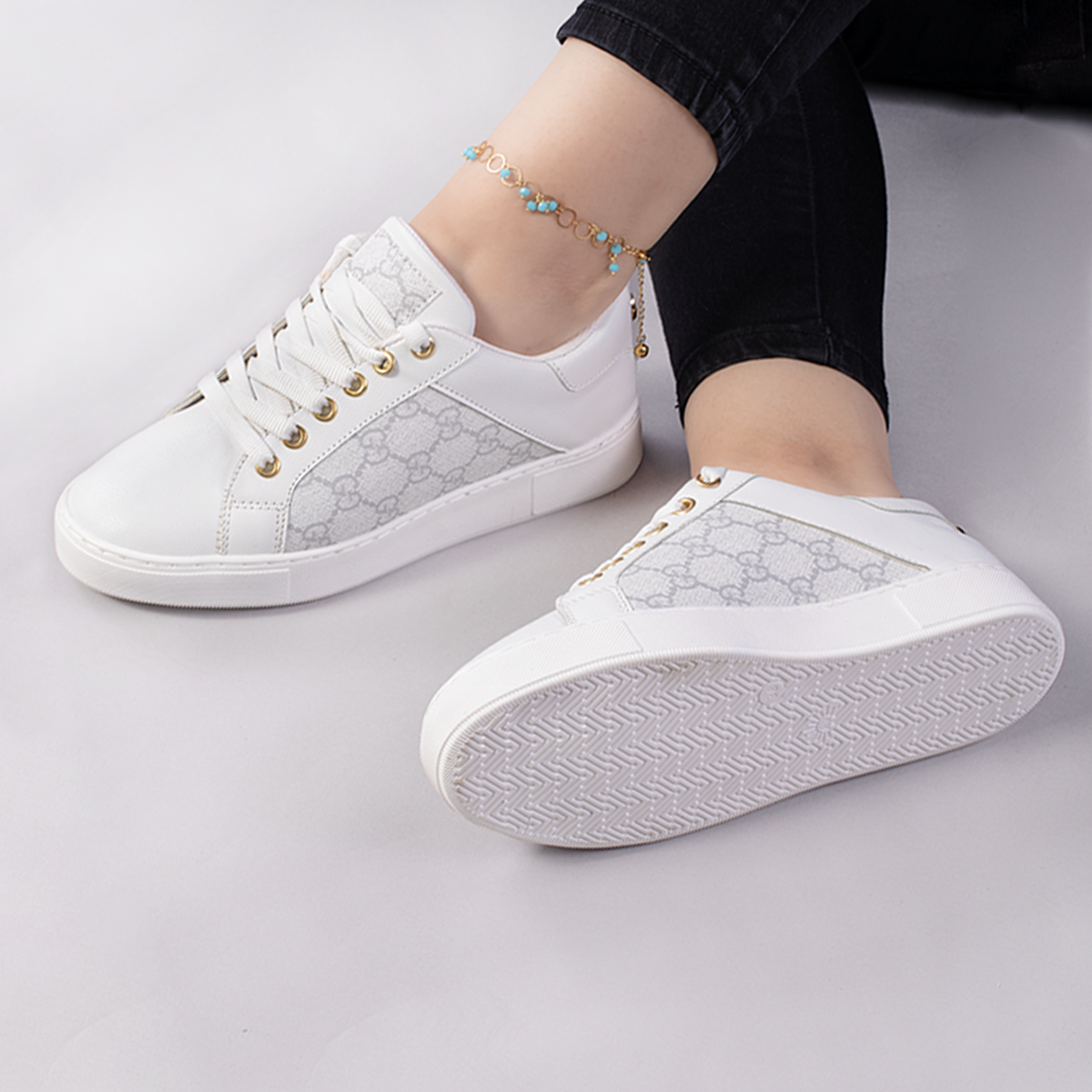 Women's Flat Sneakers GG-400- white