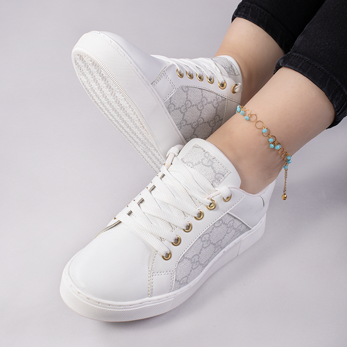 Women's Flat Sneakers GG-400- white