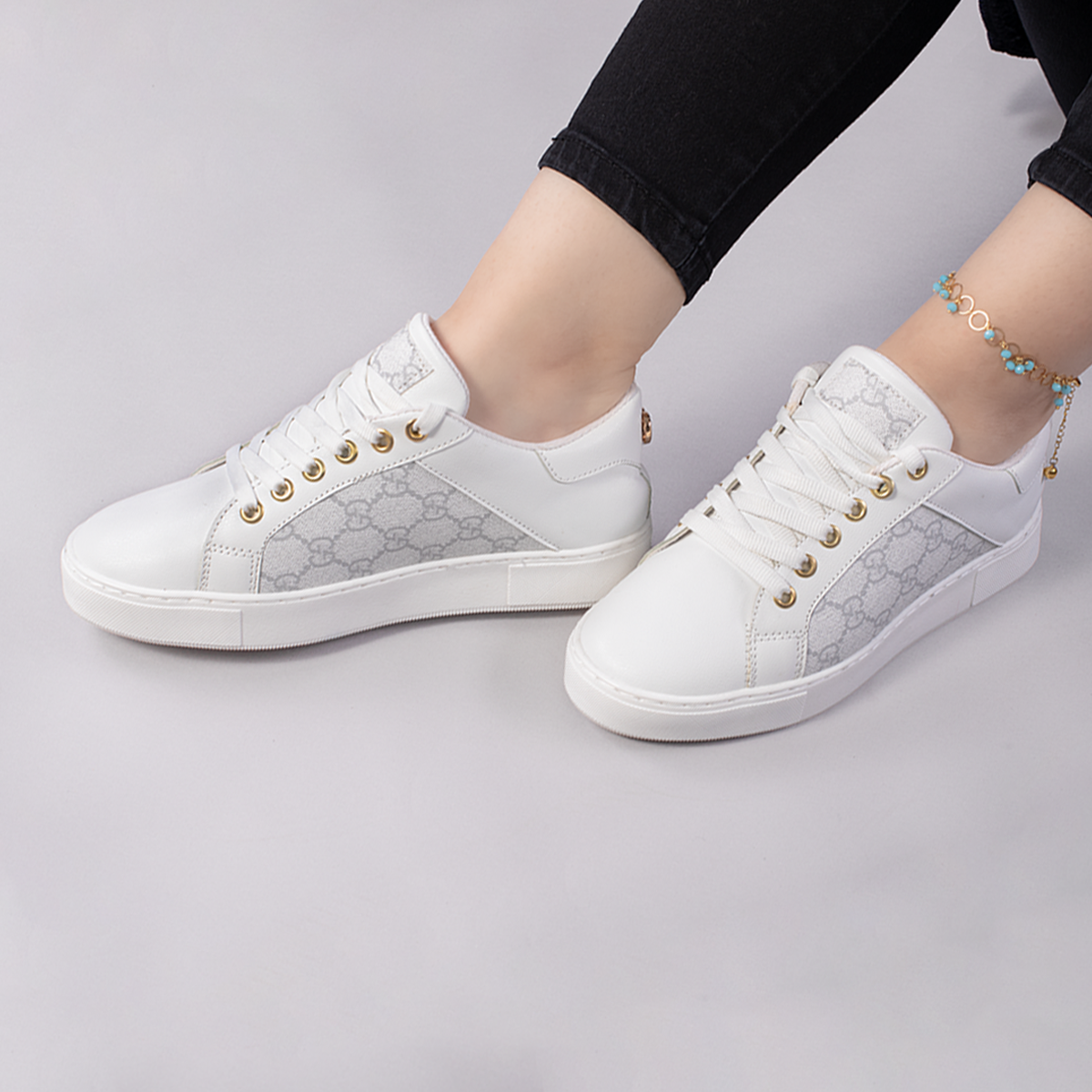 Women's Flat Sneakers GG-400- white