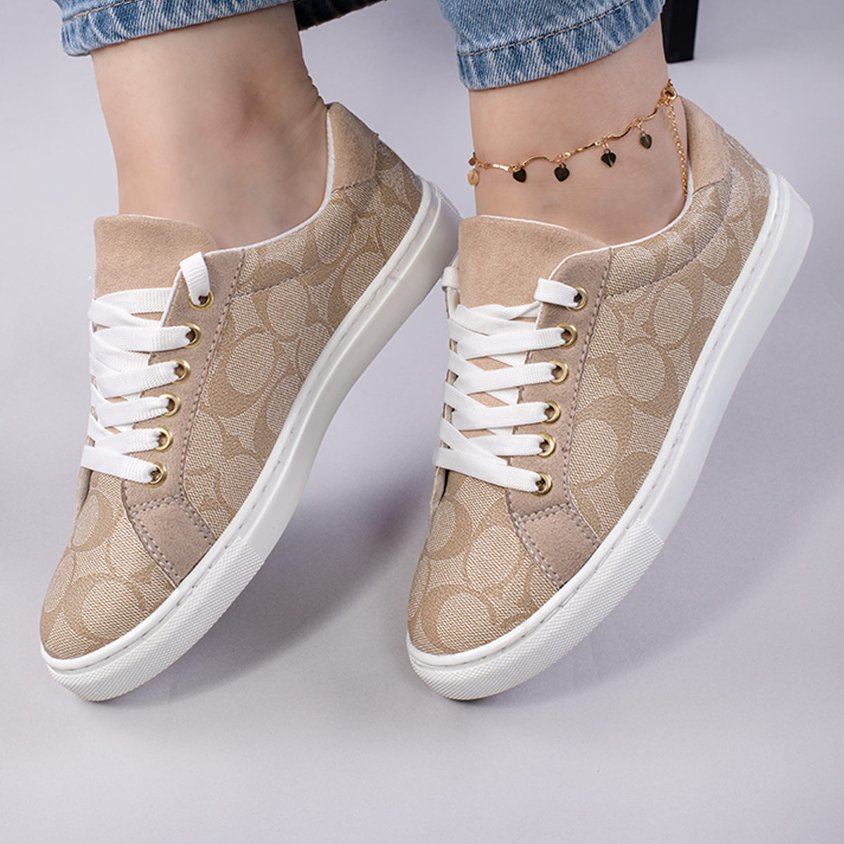 Women's Flat Sneakers GG-500- beige