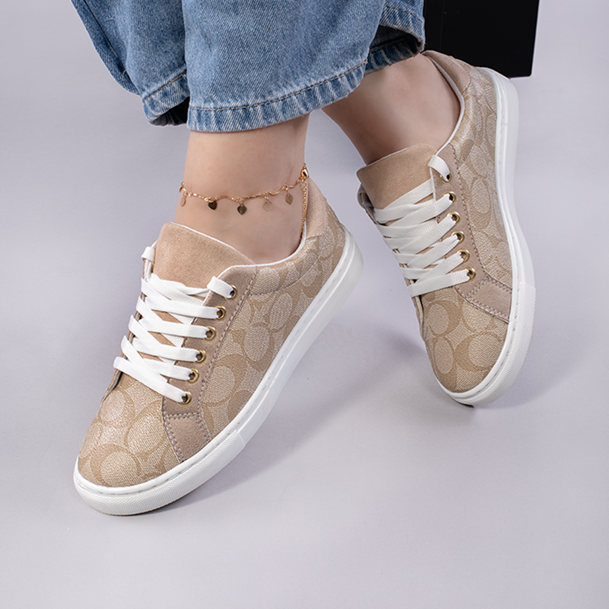 Women's Flat Sneakers GG-500- beige